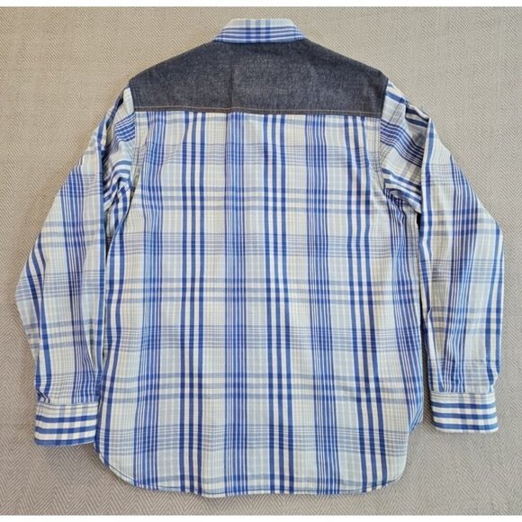 Rocawear Western Shirt Men's XL Blue Plaid Pearl Snap Denim Patches Classic EUC - Picture 8 of 12